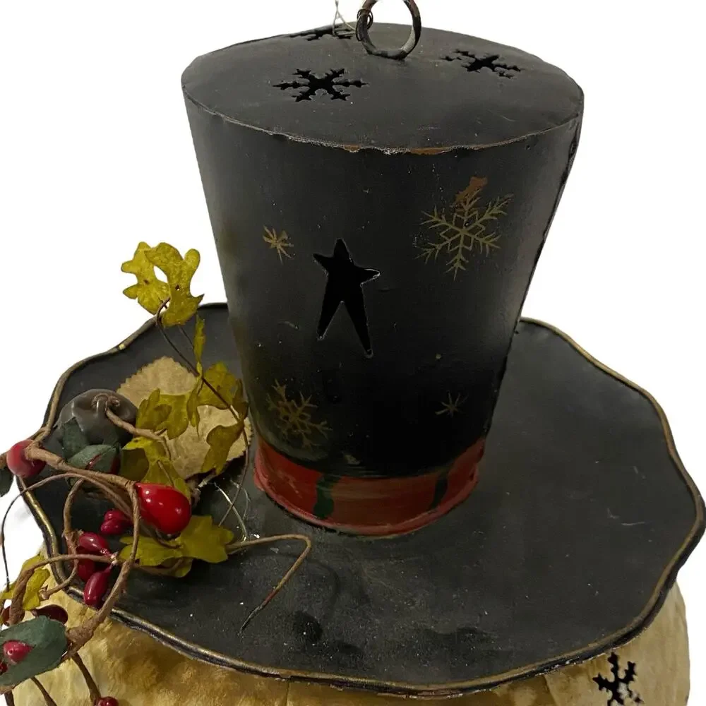 Vintage Lighted Snowman Holiday Christmas Winter Candle Holder Metal Headlamp